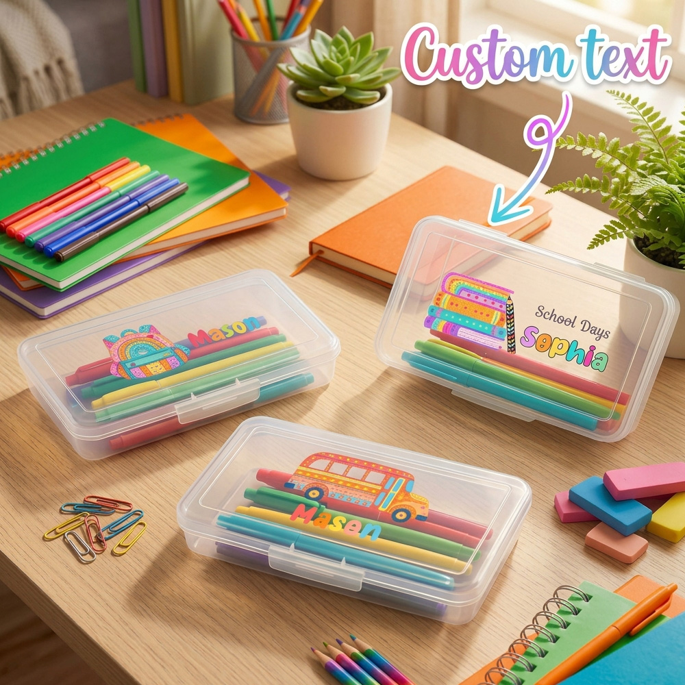 Personalized Name Box - Personalizowany piórnik, przezroczyste plastikowe pudełko na